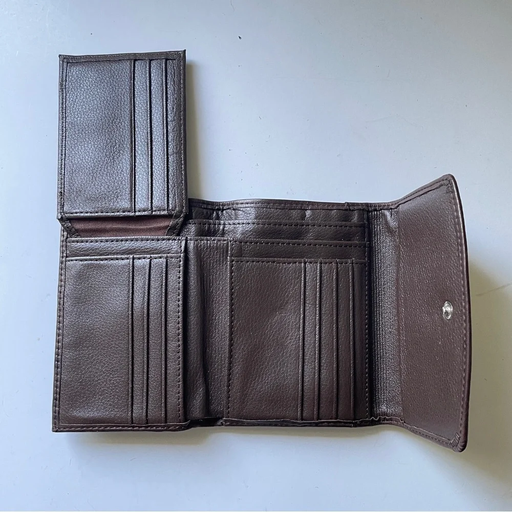 Y2K Vintage FOSSIL Brown Genuine Leather Trifold Wallet Organizer Card Slot Coin - Picture 8 of 9